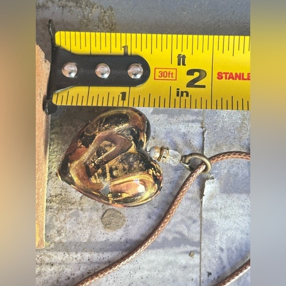 Heart Pendant Necklace Puffy Blown Art Glass Metallic Brown 16-18’ Chain 5518 G - Picture 7 of 10